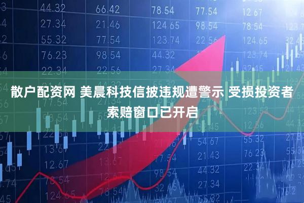 散户配资网 美晨科技信披违规遭警示 受损投资者索赔窗口已开启